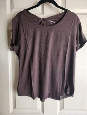 KAMACAR Women's Short Sleeve TEE Top BROWN Fitted , Stretchy, Size Small